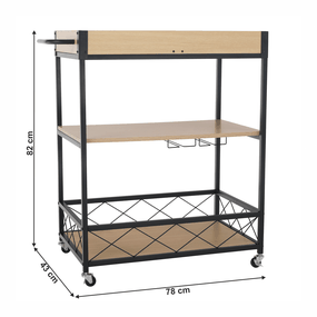 Servírovací vozík, čierna/dub svetlý, VINITA
