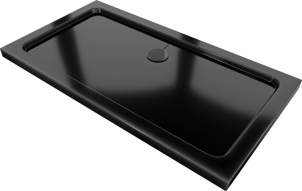 MEXEN/S - Flat sprchová vanička obdĺžniková slim 130 x 70 cm, čierna + čierny sifón 40707013B
