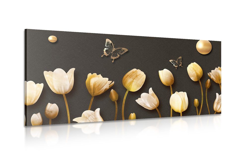 Obraz tulipány so zlatým motívom - 100x50