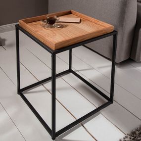 Estila Industriálny dizajnový štvorcový príručný stolík Elements s odnímacou hnedou povrchovou doskou 50cm