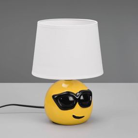 Reality Leuchten Stolová lampa Coolio so Smiley, látka, biela, Detská izba, keramika, textil (bavlna, polyester), E14, 10W, K: 26cm