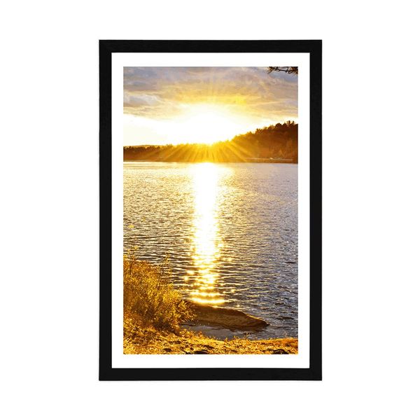 Plagát s paspartou západ slnka nad jazerom - 60x90 white
