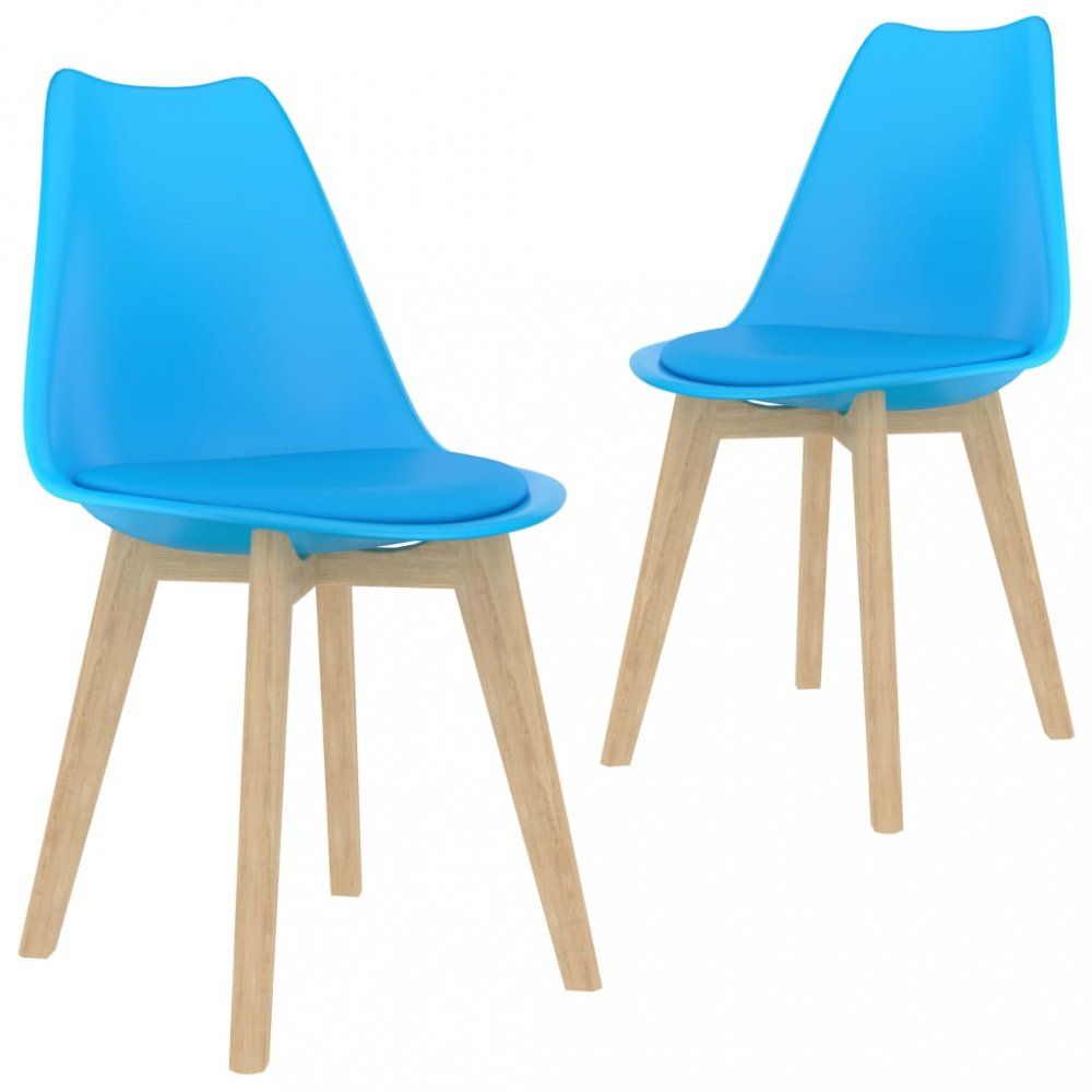 Jedálenská stolička 2 ks plast / umelá koža / buk Dekorhome Modrá