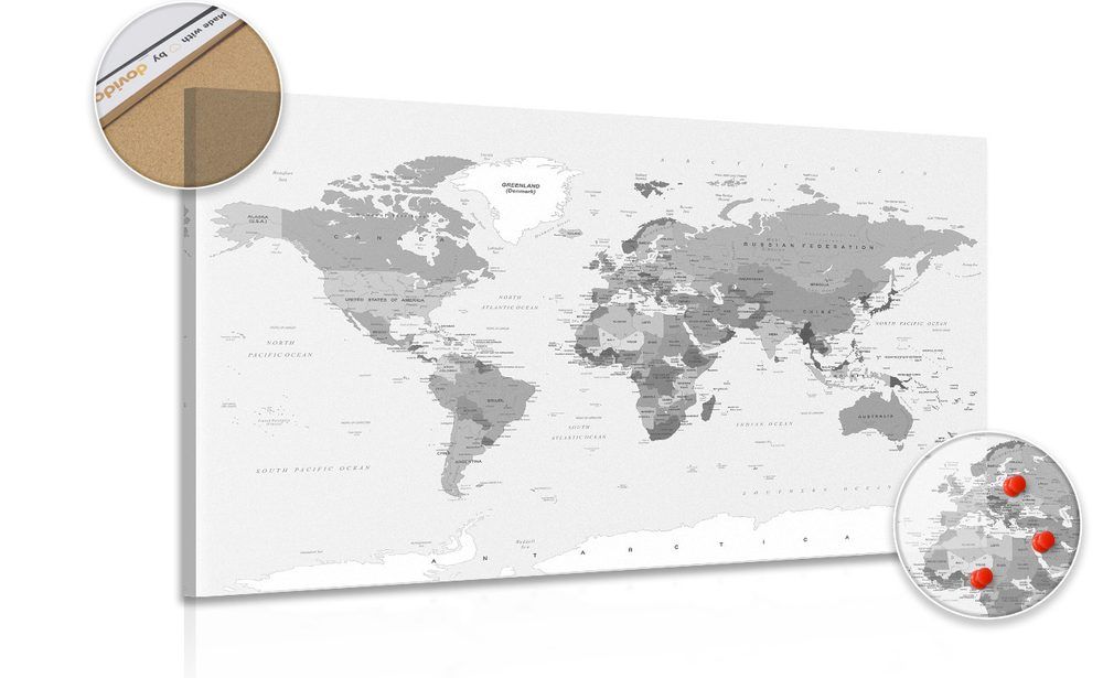 Obraz na korku klasická čiernobiela mapa - 120x80  arrow