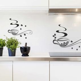 DomTextilu Nálepka na stenu do kuchyne dve šálky lahodnej kávy 50 x 100 cm
