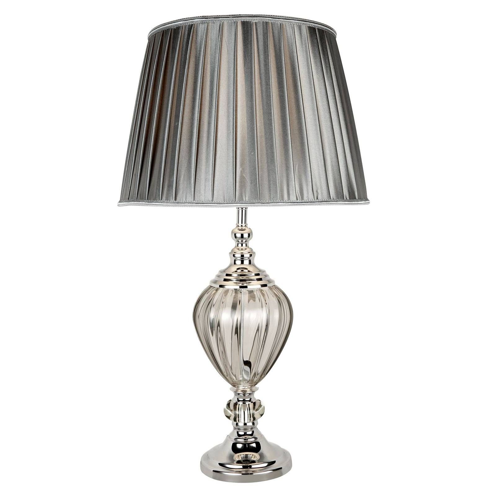 Searchlight Stolná lampa Greyson textilné tienidlo v sivej, Obývacia izba / jedáleň, kov, textil, sklo, E27, 60W, K: 68cm