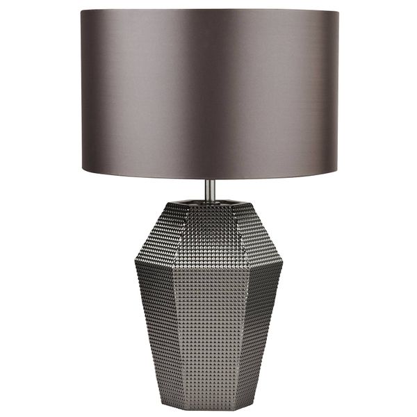 Searchlight Stolná lampa Polygon so skleneným podstavcom, Obývacia izba / jedáleň, sklo, textil, E27, 60W, K: 49cm