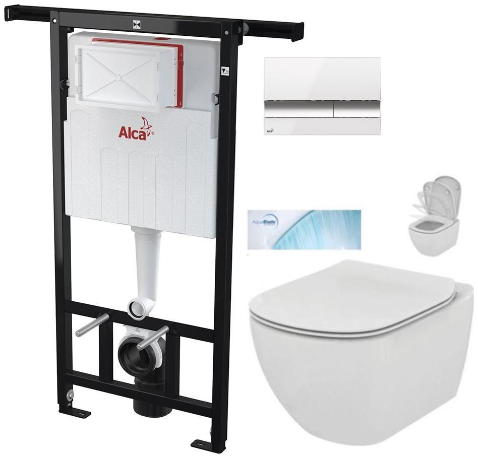 ALCADRAIN Alcadrain Jádromodul - predstenový inštalačný systém s bielym / chróm tlačidlom M1720-1 + WC Ideal Standard Tesi so sedadlom SoftClose, AquaBlade AM102/1120 M1720-1 TE1