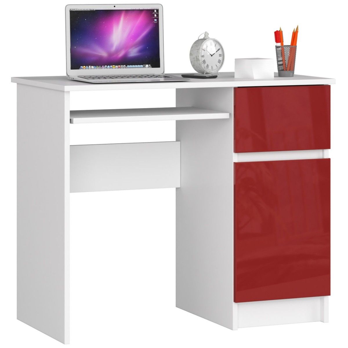 Písací stôl 90 cm Piksel biely/červený pravý