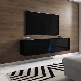 TV stolík/skrinka Slant 160 (čierna matná + čierny lesk) (s osvetlením)