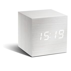 Biely budík s bielym LED displejom Gingko Cube Click Clock