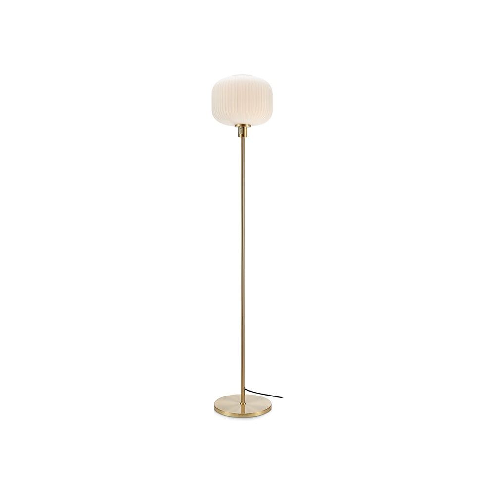 Biela stojacia lampa s konštrukciou v zlatej farbe Markslöjd Sober