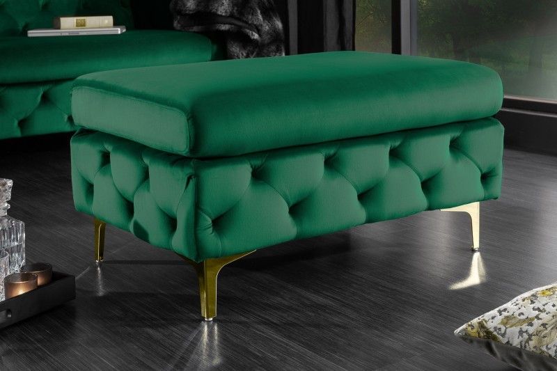 Estila Baroková luxusná taburetka Modern Barock so smaragdovozeleným poťahom a zlatými nožičkami 90cm
