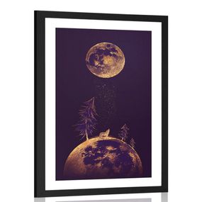 Plagát s paspartou tajomný les v ríši planét - 30x45 black