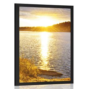 Plagát západ slnka nad jazerom - 40x60 black