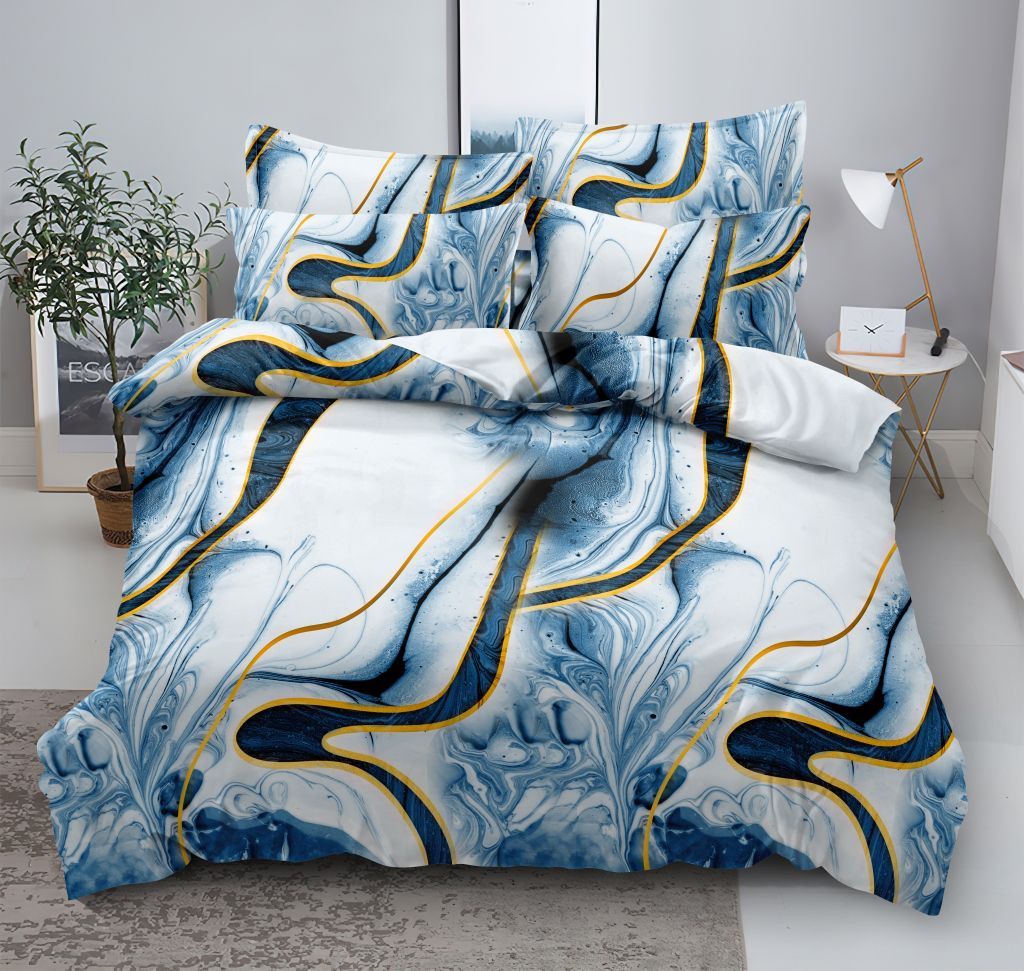 Krásna bavlnená posteľná bielizeň s dokonalým vzorom v modro bielej farbe 4 časti: 1ks 200x220 + 2ks 70 cmx80 + plachta Modrá