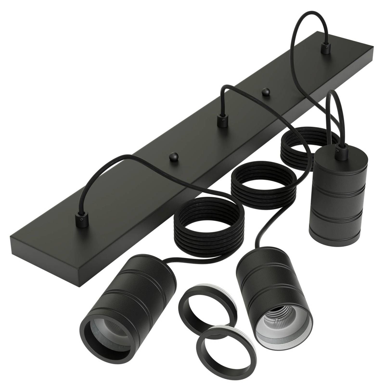 Calex Retro závesné svietidlo hranaté 3-pl. čierna, Obývacia izba / jedáleň, kov, E27, 60W, P: 70 cm, L: 10 cm