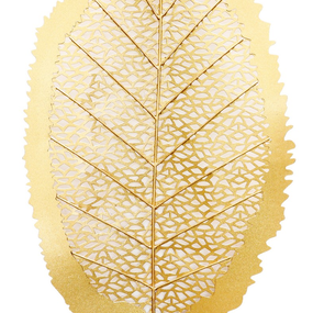 Kovová nástenná dekorácia Zlatý list, 40x80 cm