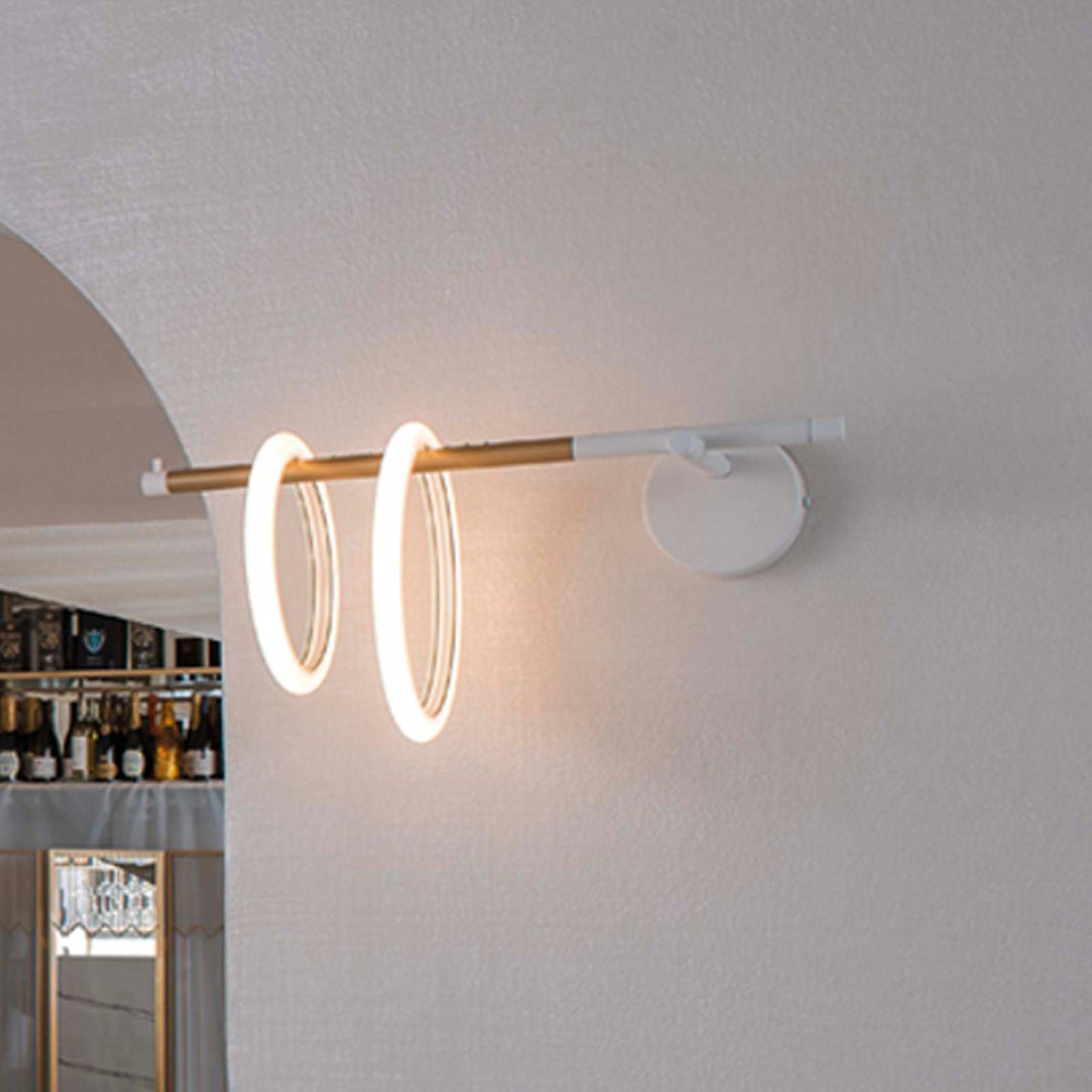 Marchetti Nástenné LED svetlo Ulaop, 2 kruhy, vľavo, biele, Obývacia izba / jedáleň, kov, plexisklo, L: 50 cm
