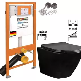 JOMOTech modul pre závesné WC bez sedátka + WC REA CARLO MINI RIMFLESS ČERNÁ + SEDADLO 174-91100700-00 CL1