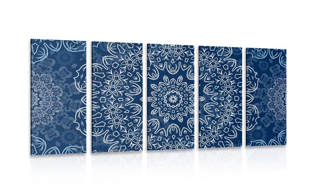 5-dielny obraz modrá Mandala s abstraktným vzorom