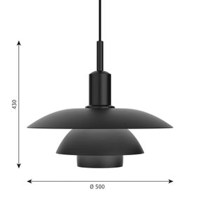 Louis Poulsen PH 5/5 závesné čierna CCT Bluetooth, Obývacia izba / jedáleň, hliník, odliatok zinku, polykarbonát, 41W, K: 43cm