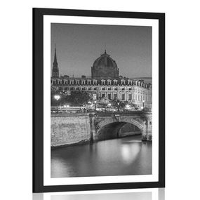 Plagát s paspartou oslňujúca panoráma Paríža v čiernobielom prevedení - 60x90 black