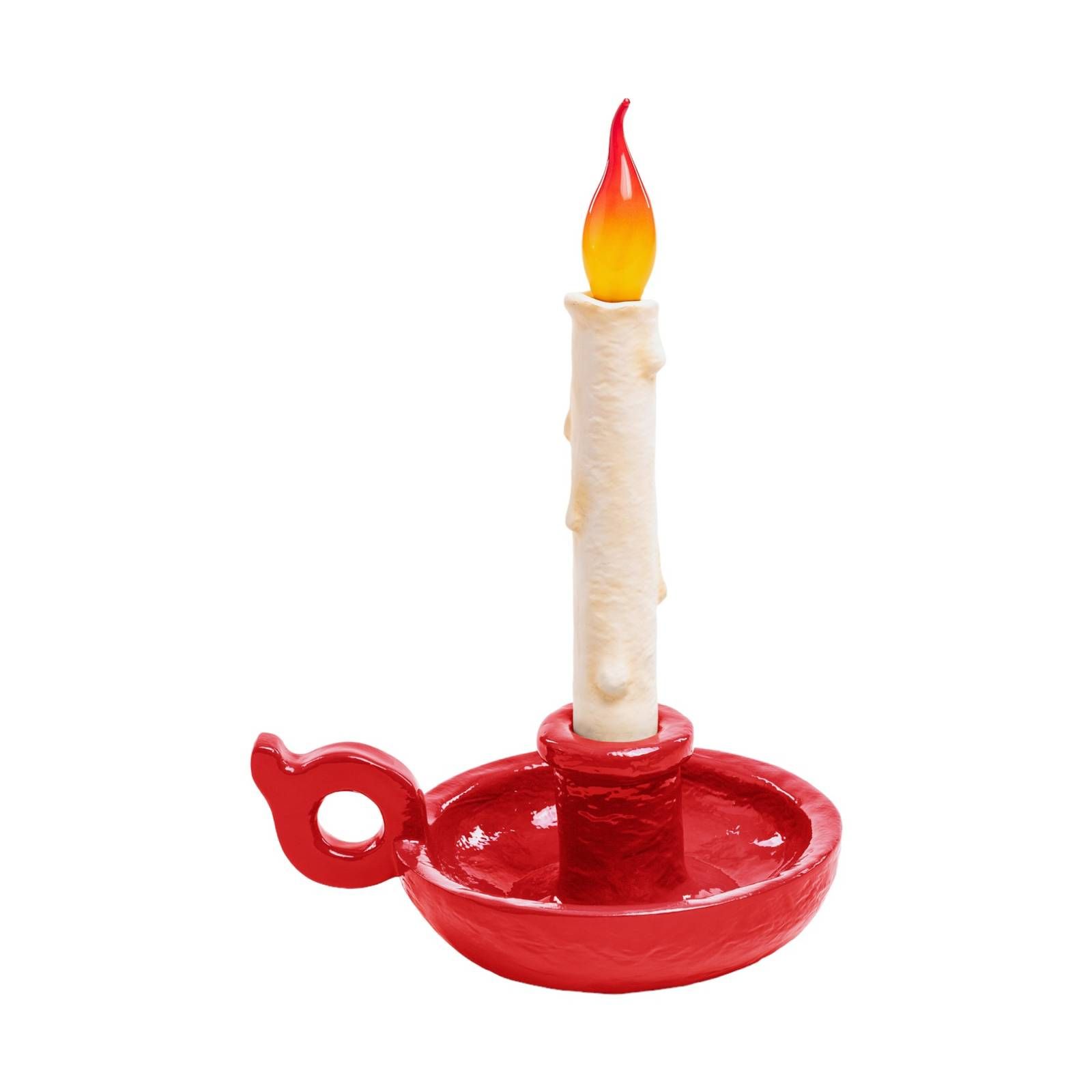 SELETTI Stolová LED lampa Grimm Bugia tvar sviečky červená, Obývacia izba / jedáleň, syntetická živica, E14, 3W, K: 40.5cm