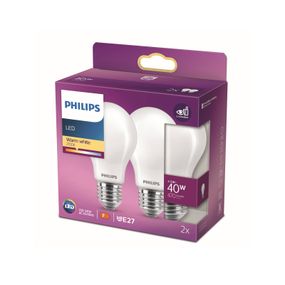 Philips LED žiarovka E27 4, 5W 2700K opálová 2 kusy, sklo, E27, 4.5W, Energialuokka: G, P: 10.6 cm