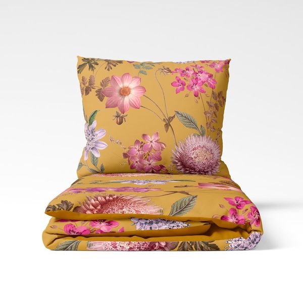 Okrovožlté obliečky na dvojlôžko z bavlneného saténu Bonami Selection Blossom, 160 x 200 cm