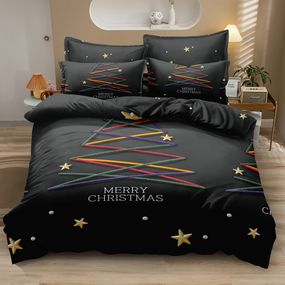 DomTextilu Luxusné čierne posteľné obliečky s motívom vianočného stromčeka 2 časti: 1ks 140 cmx200 + 1ks 70 cmx80 Čierna 180x220 cm 47039-220113