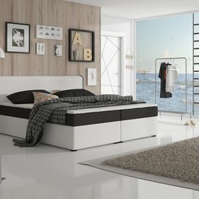 Manželská posteľ Boxspring 160 cm Namakyra Megakomfort (biela + čierna) (s matracom a roštom)