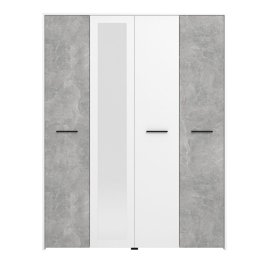 Štvordverová šatníková skriňa so zrkadlom geralt - betón/biela