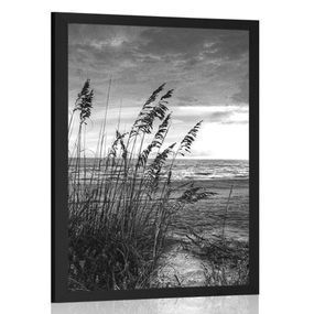 Plagát západ slnka na pláži v čiernobielom prevedení - 40x60 black