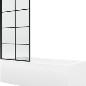 MEXEN/S - Cubik obdĺžniková vaňa 150 x 70 cm s panelom + vaňová zástena 70 cm, čierna vzor fix 550315070X9307007077
