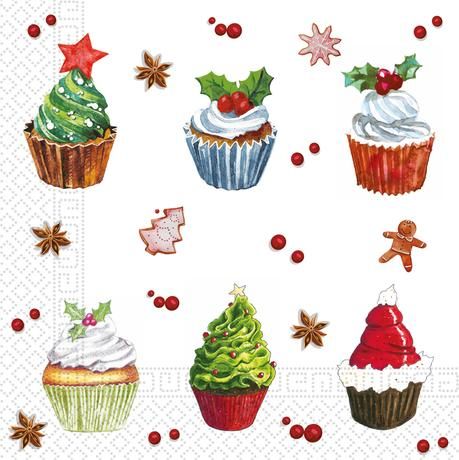PROCOS Vianočné papierové obrúsky 33x33cm 3vrstvové cupcakes