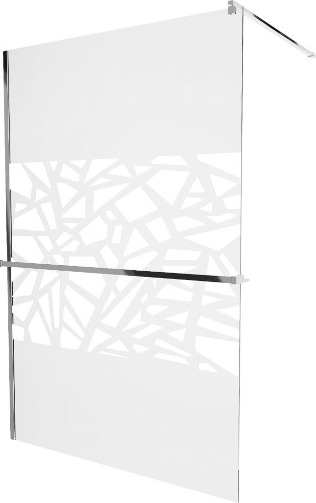 MEXEN/S - KIOTO Sprchová zástena WALK-IN s poličkou a držiakom uterákov 100 x 200 cm, transparent/biely dekor 8 mm, chróm 800-100-121-01-85