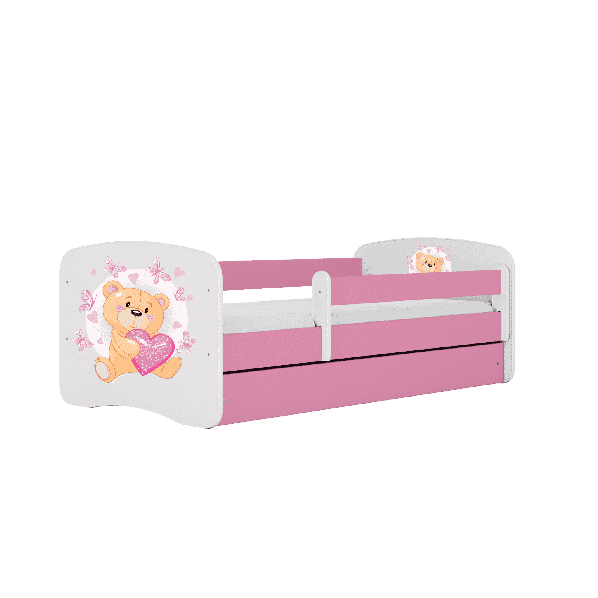 Letoss Detská posteľ BABY DREAMS 140/70- Macko Ružová S matracom S uložným priestorom