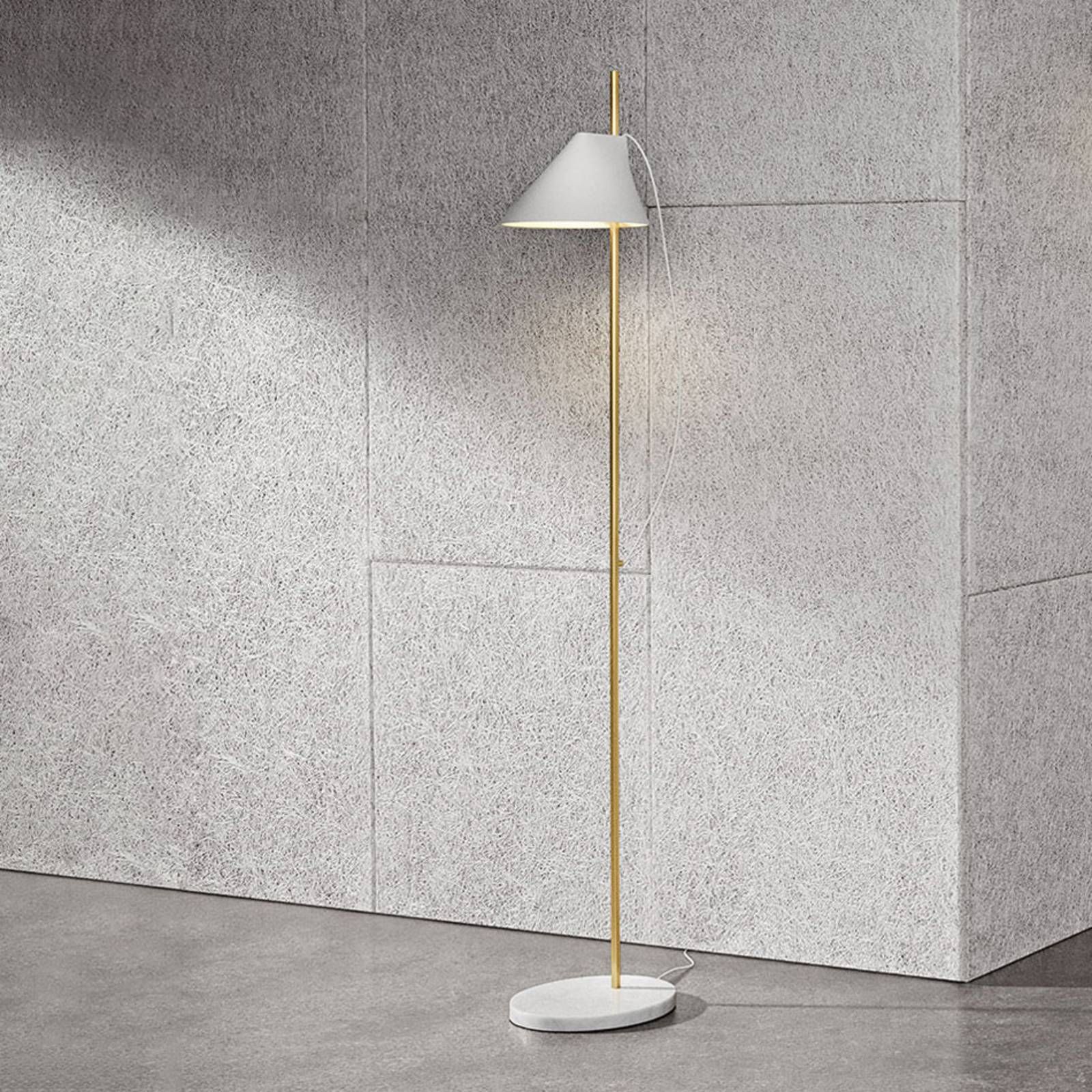 Louis Poulsen stojaca lampa mramor Yuh Brass biela, Obývacia izba / jedáleň, hliník, mosadz, taliansky mramor, 10W, K: 140cm