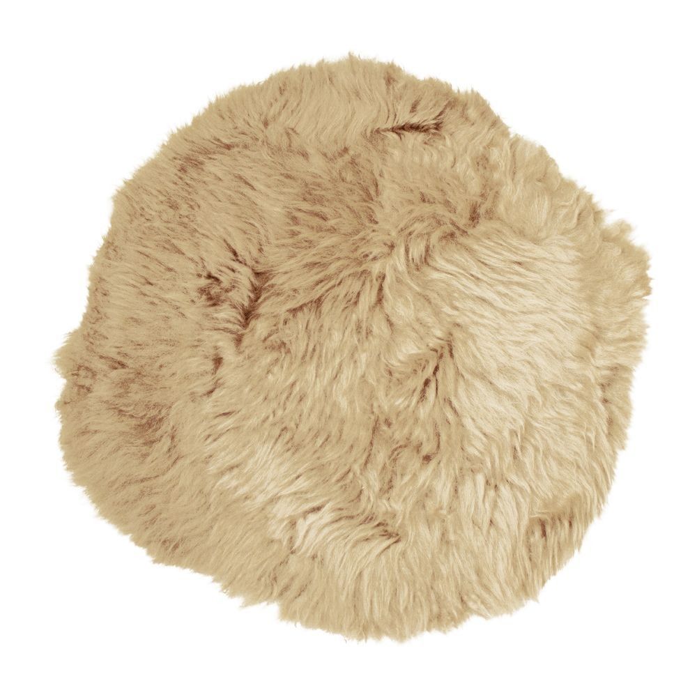 Béžový chlpatý guľatý podsedák z ovčej kože  Shipy  - Ø 40 * 2 cm