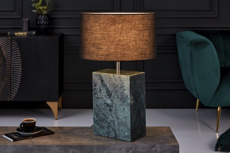 Estila Art deco stolná lampa Miracul v zelenom prevedení s mramorovou obdĺžnikovou podstavou 55cm