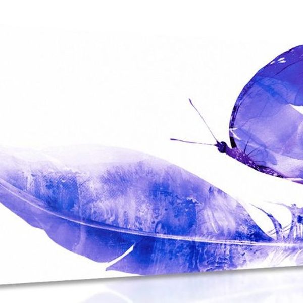 Obraz pierko s motýľom vo fialovom prevedení - 90x60