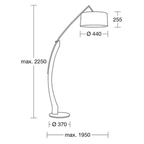 HerzBlut Amos oblúkové svietidlo rám olejovaný dub, Obývacia izba / jedáleň, drevo, železo, bavlna, E27, 60W, L: 44 cm, K: 170cm