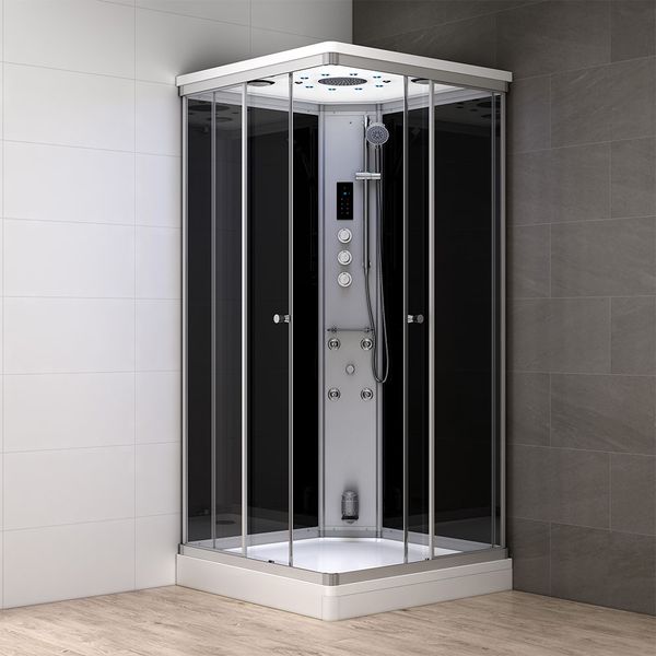 M-SPA - Čierny hydromasážny sprchový box a parná sauna 90 x 90 x 217 cm