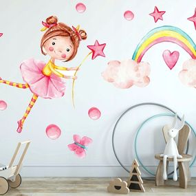 DomTextilu Roztomilá detská farebná nálepka na stenu dievčatko s dúhou 100 x 200 cm 46223  