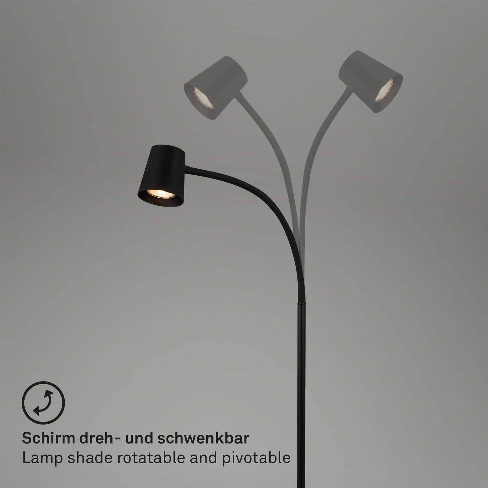 Briloner Stojacia lampa Skriva, nastaviteľná, GU10, čierna, Obývacia izba / jedáleň, kov, GU10, 9W, K: 127.5cm