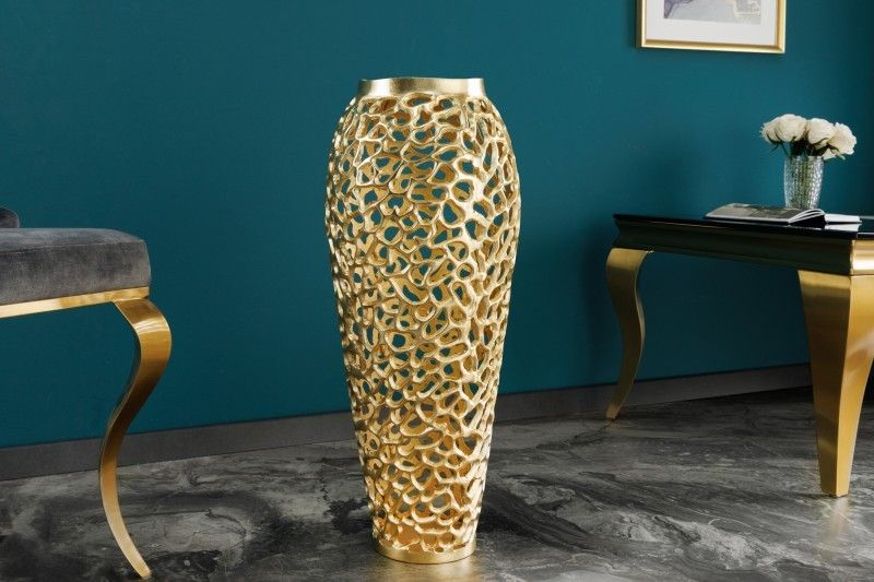 Estila Art deco dizajnová váza Hoja v zlatom prevedení s kovovou konštrukciou 90cm