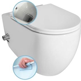 ISVEA - INFINITY závesná WC misa Rimless, integrovaný ventil a bidetová spŕška 36,5x53cm, biela 10NFS1001I