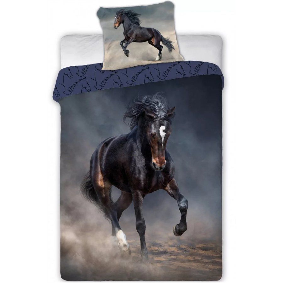 Faro · Bavlnené posteľné obliečky Čierny žrebec Tornádo - 100% bavlna - 70 x 90 cm + 140 x 200 cm