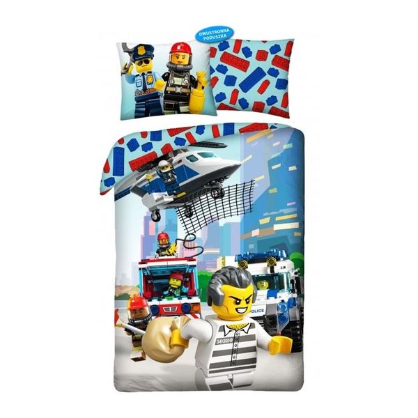 Halantex · Bavlnené posteľné obliečky LEGO City - motív Utečenec, polícia a hasiči - 100% bavlna - 70 x 90 cm + 140 x 200 cm
